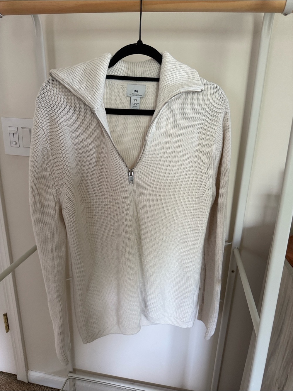 H&M Cream Half-Zip Turtleneck Knit Pullover